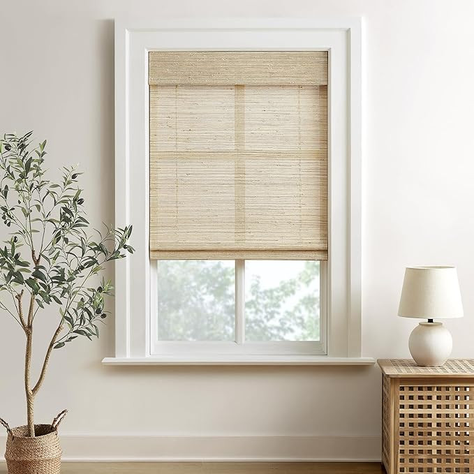 HOMEIDEAS 100% Natural Cordless Ramie Roman Shades Sun Light Filtering Window Treatment Privacy P... | Amazon (US)