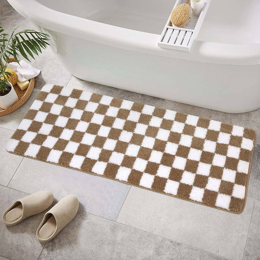 Chaelilife Checkered Bathroom Runner Rugs, Khaki Non Slip Bath Mats for Bathroom, Long Water Abso... | Amazon (US)