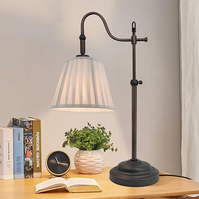 Farmhouse Table Lamps for Living Room,Rustic Desk Lamp with Adjustable Height,Industrial Reading ... | Amazon (US)