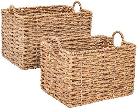 Artera Large Wicker Storage Basket - Set of 2 Woven Water Hyacinth Blanket Baskets with Handle, R... | Amazon (US)