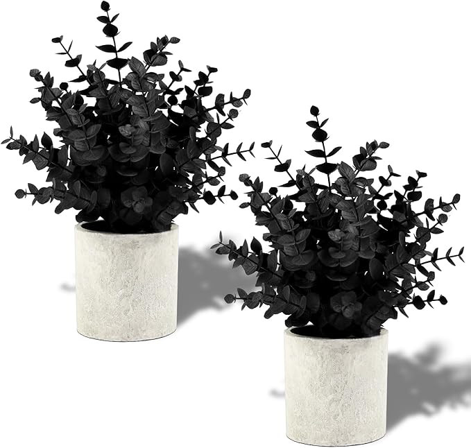 2 Pack Black Fake Eucalyptus Small Fake Plants Potted Artificial Plants for Halloween Decorations... | Amazon (US)