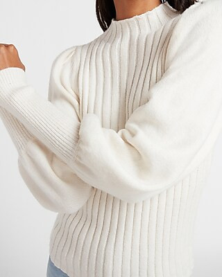 Wide Ribbed Balloon Sleeve Mock Neck Sweater | Express