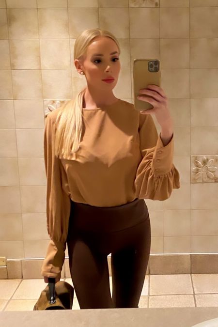 Cute little simplistic fall night dinner outfit! Love how affordable this kind of slowly camel color blouse is! 

Leggings-my leggings are the Spanx brown leggings which I purchased a few years ago. I highly recommend these leggings! I have a version also in black. They are the most comfortable leggings to dress up for the fall + winter ❄️ 

Leggings • faux leather • Amazon fashion • SHEIN • Amazon finds • blouses for women • affordable work looks • date night looks • simple going out looks • affordable outfits • ootd • ootn • fall outfits • winter outfits • pearls • baccarat 540 • neutral outfits • comfy clothes • sale • classy outfit • blonde hair care • LV • Louis Vuitton • designer handbags • luxury purses 

#LTKSeasonal #LTKHoliday #LTKunder100