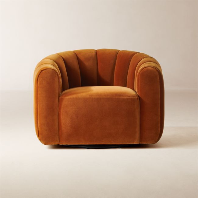 Fitz Channeled Russet Velvet Swivel Chair | CB2