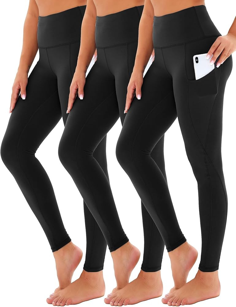 3 Pack Leggings for Women with Pockets, High Waisted Plus Size Workout Compression Yoga Pants(S-4... | Amazon (US)