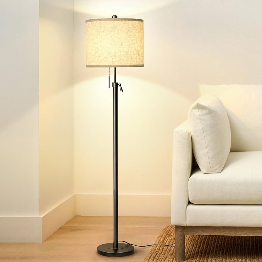 Adjustable Height Floor Lamp for Living Room, Black Standing Lamp for Bedroom Office, Modern Tall... | Amazon (US)