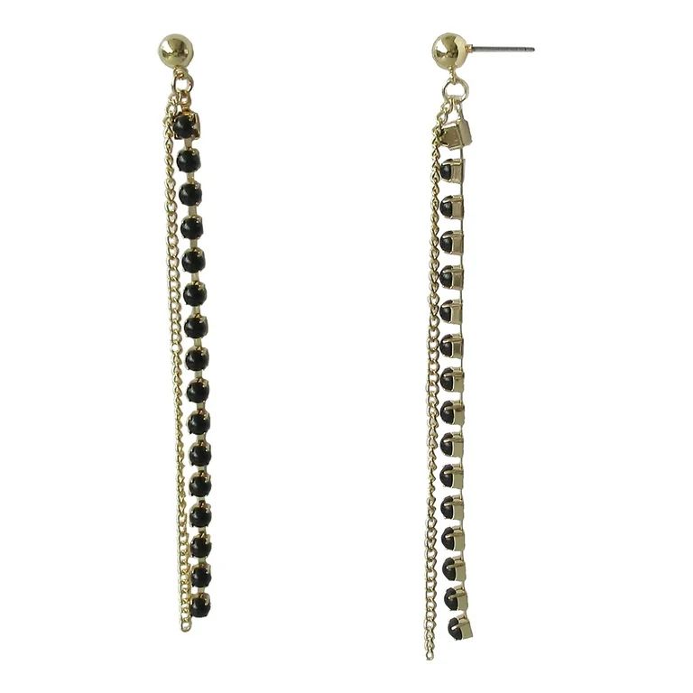 Time and Tru Women's Black Soot Linear Stone with Chain Earrings | Walmart (US)