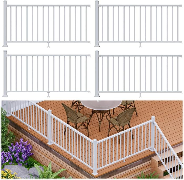Egadis 4 Pack 36 in. H x 6 ft. W Porch and Deck Railing Kit, Aluminum Railling Kit, White Outdoor... | Amazon (US)