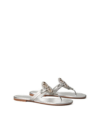Tory Burch Miller Embellished-Logo Sandal, Metallic Leather | Tory Burch (US)