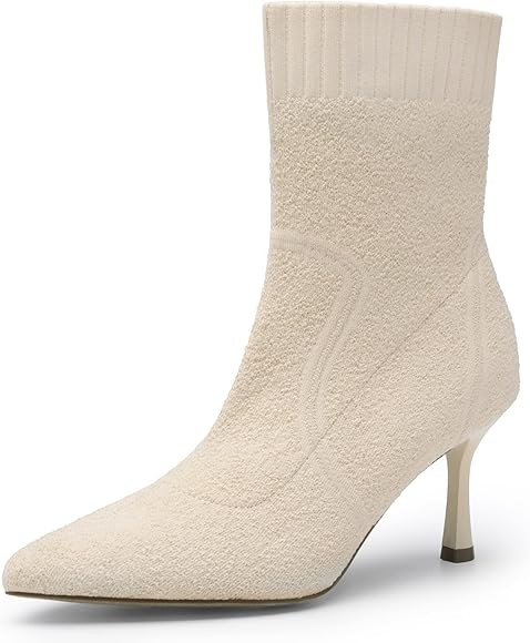 DREAM PAIRS Women's Ankle Booties Sexy Pointed Toe Stiletto Mid Heel Knit Sock Boots Shoes | Amazon (US)