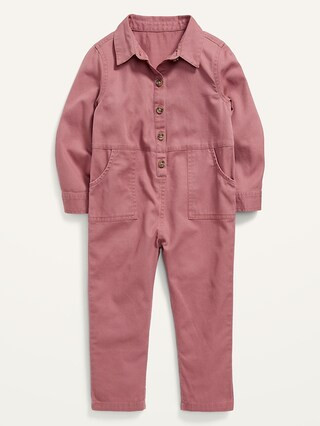 Relaxed Long-Sleeve Button-Front One-Piece for Toddler Girls | Old Navy (US)