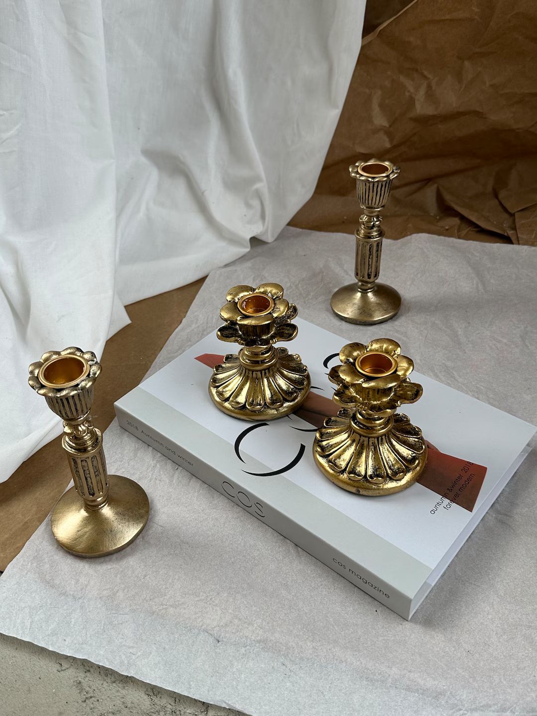 Vintage Set of 4 Candlesticks, Antique Candle Holder, Gold Mismatched Wedding Collection , Candle... | Etsy (US)