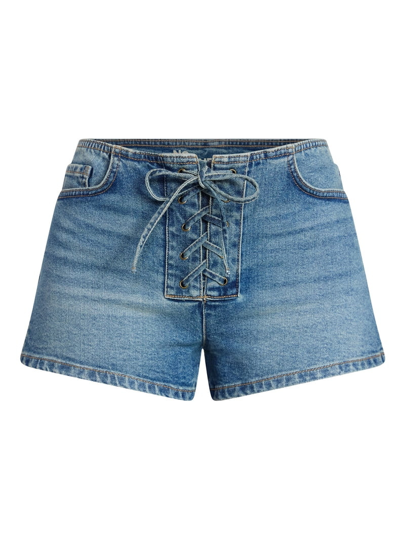 No Boundaries Festival Boho Lace Up Denim Shorts, 2.5" Inseam, Women's XXS-XXL | Walmart (US)