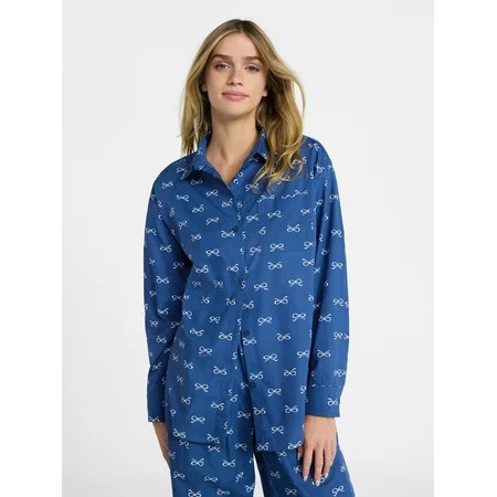 No Boundaries Sleepwear Woven Cotton Button-Down Shirt, Women's XS-XXL | Walmart (US)