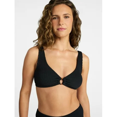Time and Tru Women's and Women's Plus Size Crinkle Plunge Ring Front Bikini Top, Sizes XS-3X | Walmart (US)