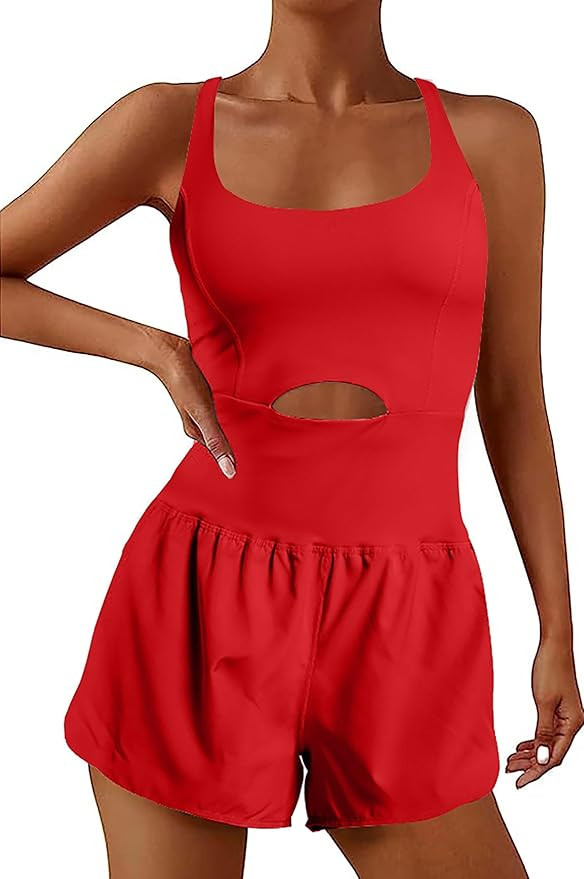 Womens Workout Rompers Running Outfits Padded Bra Tennis Exercise Jumpsuits Gym Clothes | Amazon (US)