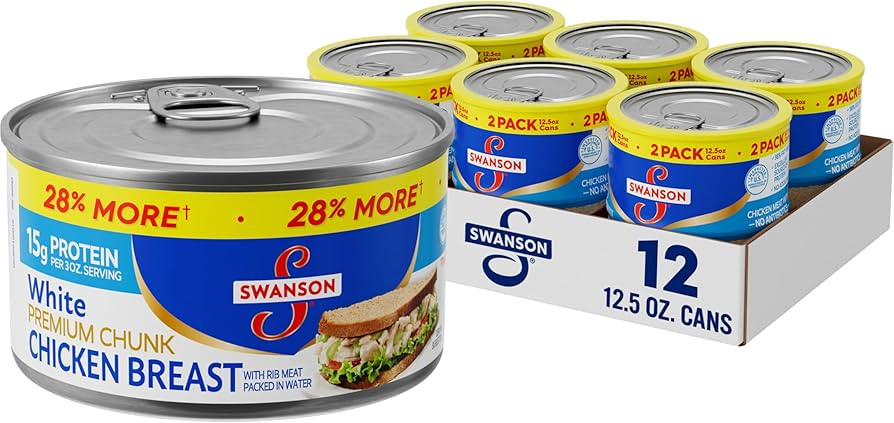 Swanson White Premium Chunk Canned Chicken Breast in Water, Fully Cooked Chicken, 12.5 OZ Can (6 ... | Amazon (US)