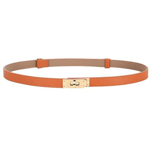 Horsopia Women Skinny Leather Belt Solid Color Adjustable Thin Belt Alloy Turn Lock Buckle For Jeans Dresses Coats,Orange | Amazon (US)