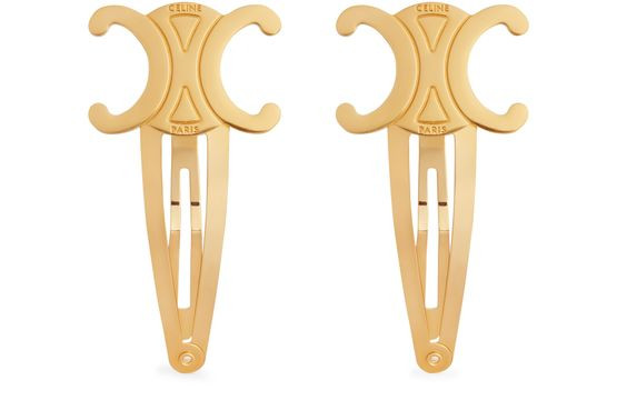 Triomphe set of 2 snap hair clips in brass with gold finish and steel | 24S US