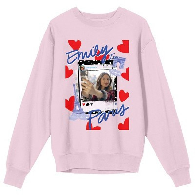Emily in Paris Selfie and Hearts Women's Pink Crew Neck Sweatshirt-Large | Target