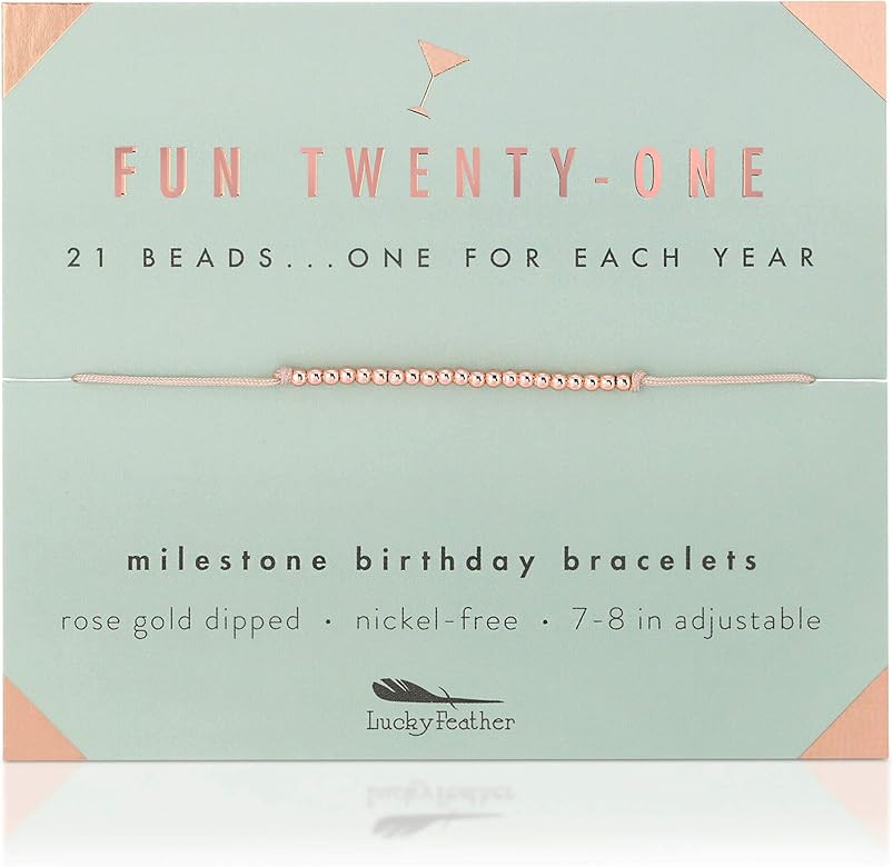 Lucky Feather 21st Birthday Gifts for Women - 14K Gold Dipped Beads Bracelet on Adjustable Cord, Bir | Amazon (US)