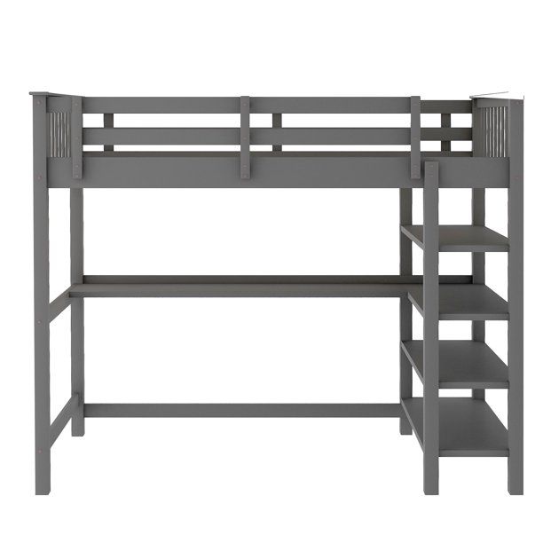 Euroco Rubber Wood Full Loft Bed with Desk and Shelves, Gray - Walmart.com | Walmart (US)
