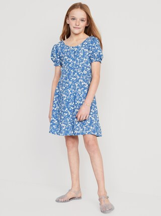Puff-Sleeve Button-Front Fit & Flare Dress for Girls | Old Navy (US)