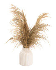 Pampas In Glazed Line Vase | Marshalls