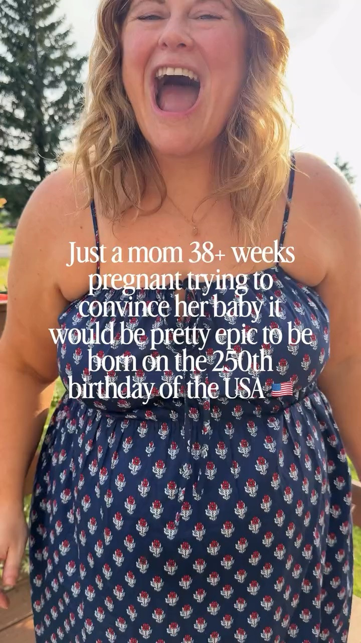 Not really working out so far in case you were wondering 🤷‍♀️ We’ve still got a few hours left though so maybe the fireworks will convince him?!? 🎆

Either way - happy 4th friends!! 🇺🇸

#4thofjuly #americas250thbirthday #midsizestyle #bumpstyle #redwhiteandblueoutfit