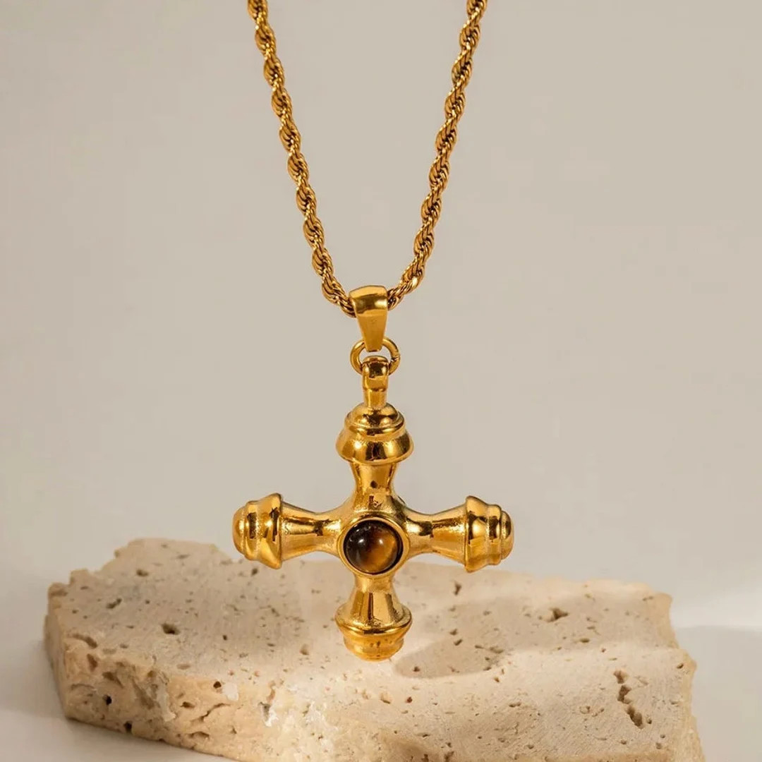 Gold Cross Necklace Chunky Italian Cross Pendant Necklace - Etsy | Etsy (US)