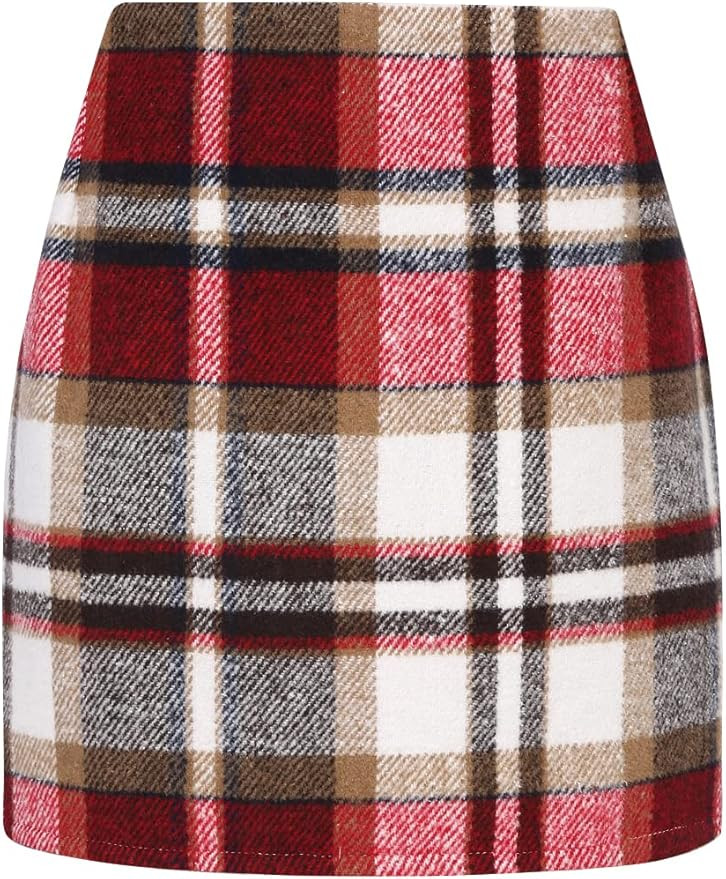 IDEALSANXUN Womens High Waist Plaid Skirt Bodycon Pencil Wool Mini Skirts | Amazon (US)