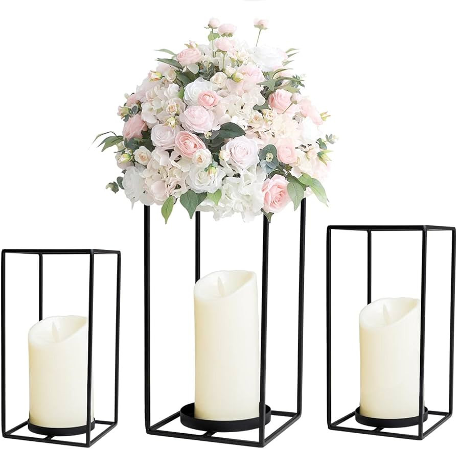 HPC Decor 3PCS Black Metal Candle Lanterns - 7in, 9in, 11in - Modern Farmhouse Decor for Home, We... | Amazon (US)