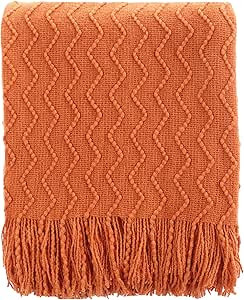 BATTILO HOME Burnt Orange Throw Blanket for Couch, Decorative Knitted Spring Blankets with Tassel... | Amazon (US)