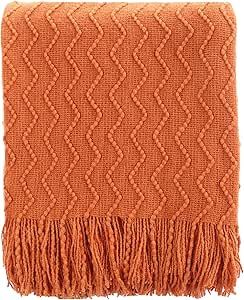 BATTILO HOME Burnt Orange Throw Blanket for Couch, Decorative Knitted Spring Blankets with Tassel... | Amazon (US)