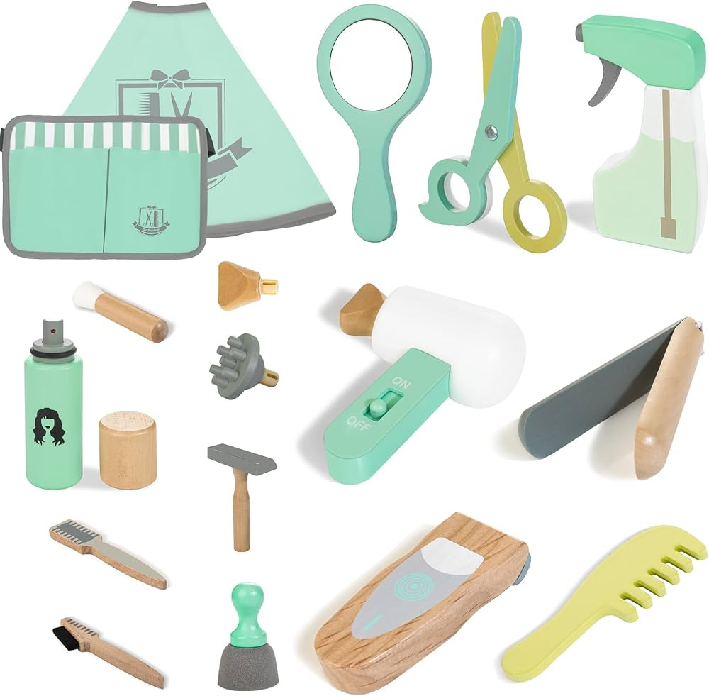 Treewant Kids Hair Salon Playset, Wooden Makeup Toy Set, Hair Styling Toys for Girls, Kids Shavin... | Amazon (US)