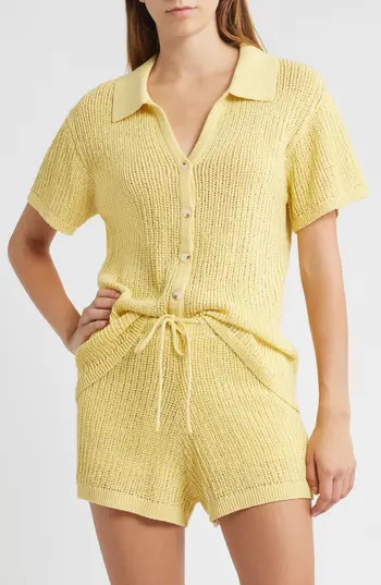WAYF Sunny Open Stitch Button-Up Sweater in Golden Yellow at Nordstrom Rack, Size X-Large | Nordstrom Rack