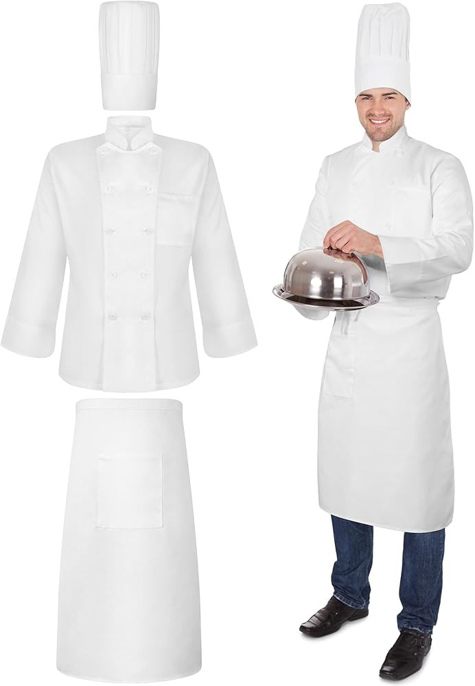 Hillban Halloween 3 Pcs Chef Unisex Costume Tall Hat Coat Bistro Apron Set Chef Jacket Coat Apron... | Amazon (US)