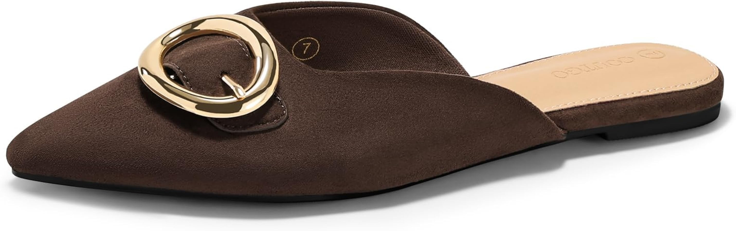 Coutgo Womens Mules Flats Metal Closed Pointed Toe Slip On Slides Summer Dress Shoes | Amazon (US)