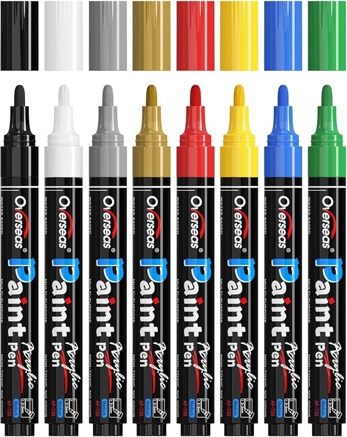 Paint Marker Pens - 8 Colors Permanent Acrylic Markers, Medium Tip, Water Based, Quick Dry, Water... | Amazon (US)