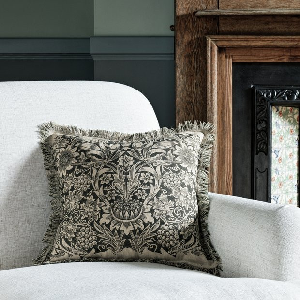 Buy Habitat x Morris & Co. Sunflower Woodblock Cushion - Grey | Cushions | Habitat | Habitat UK