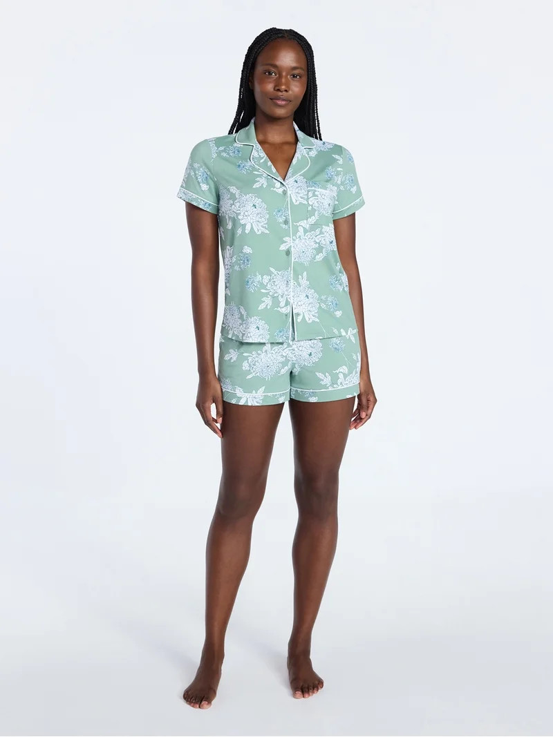 Joyspun Women's Dreamy Soft Collection Notch Collar Top and Shorts Pajama Set, 2-Piece, Sizes XS-... | Walmart (US)