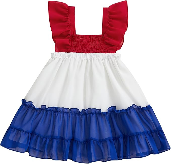 4th of July Toddler Baby Girl Outfit Sleeveless Red White Blue Stars Tulle Tutu Dresses Girls Fou... | Amazon (US)