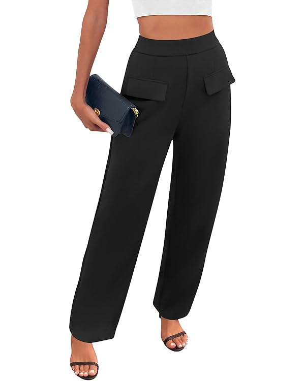 BTFBM Women's Casual Elastic High Waisted Wide Leg Trousers 2025 Fall Outfits Pocket Stretchy Com... | Amazon (US)