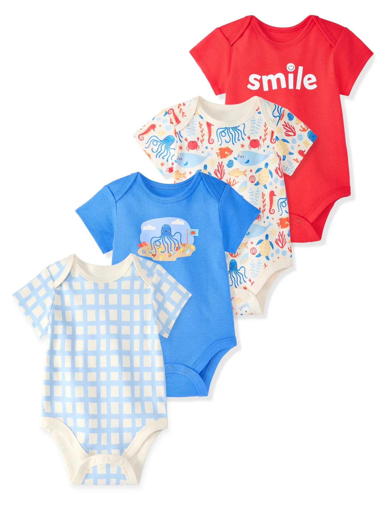 Garanimals Baby Boy Cotton Lap-Shoulder Short-Sleeve Bodysuits, 4-Pack, 0–24M | Walmart (US)