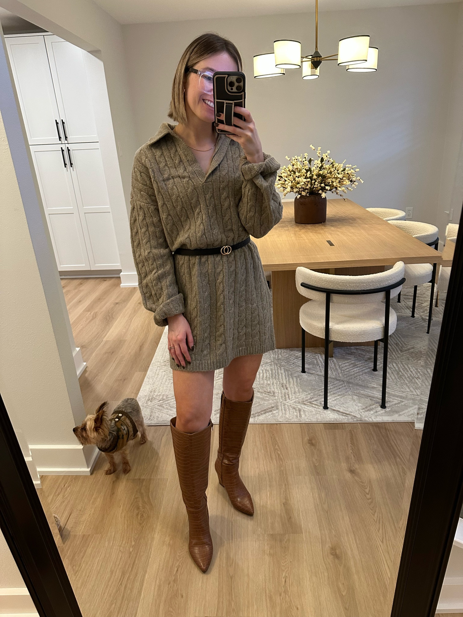 Abercrombie Long-Sleeve Collared Cable Mini Sweater Dress size xs regular tts and soo cozy!

LifeStride Stratford knee high faux leather crocodile boots tts

Sweater dress, knee high boots, fall outfit, fall fashion  

#LTKStyleTip #LTKShoeCrush #LTKFindsUnder100