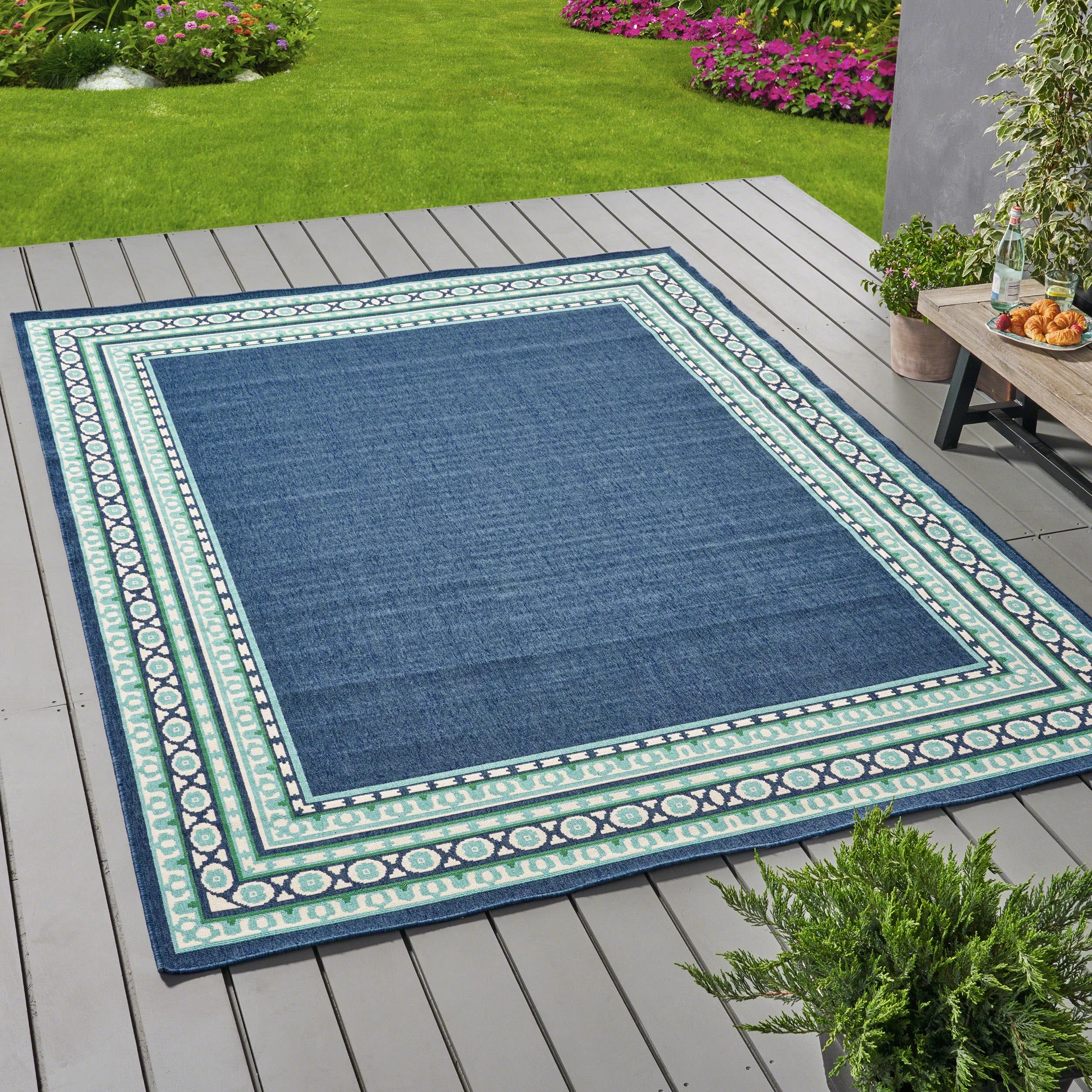 GDF Studio Darleen Outdoor Border 8' x 11' Area Rug, Navy and Green - Walmart.com | Walmart (US)