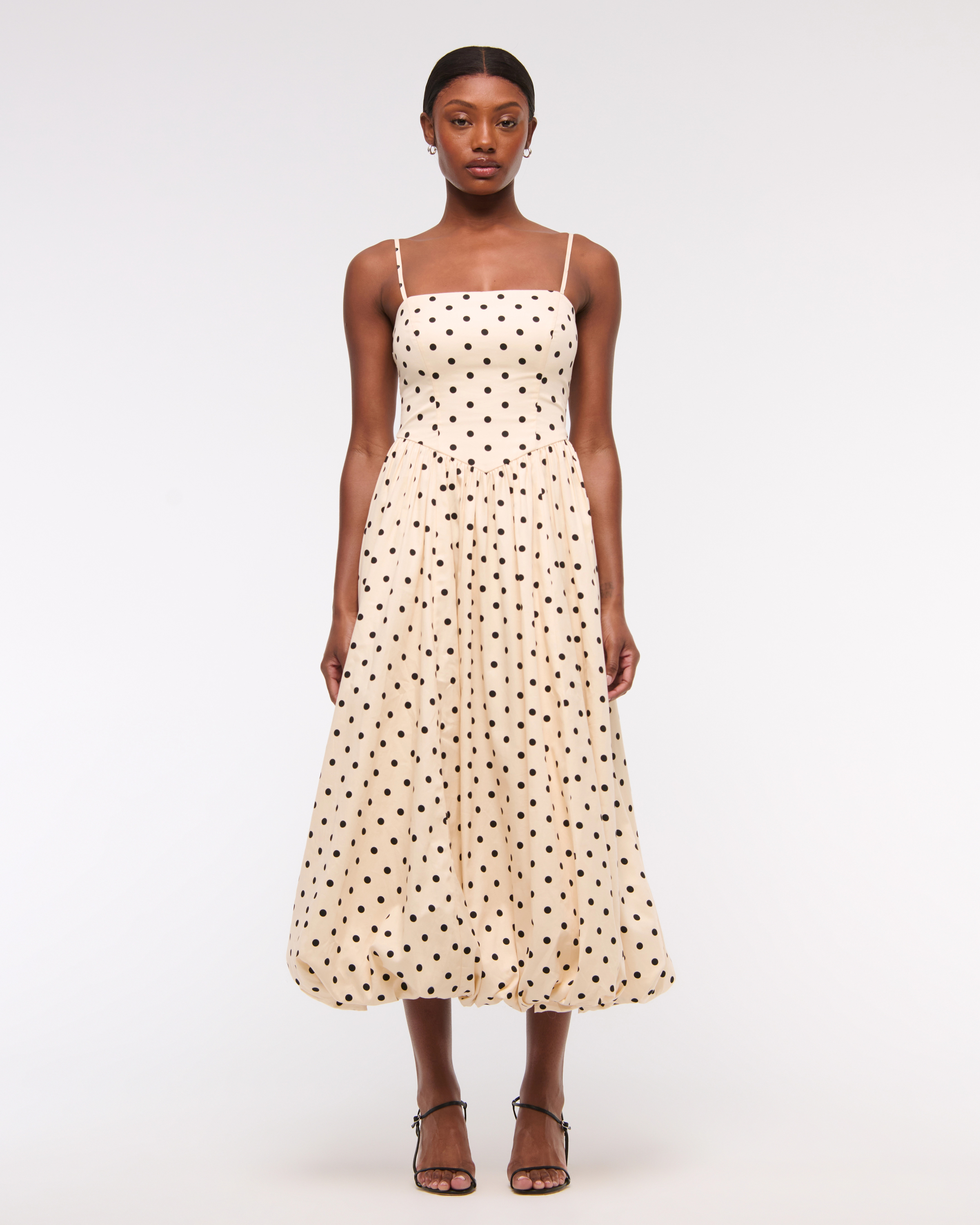 Dipped-Waist Bubble Hem Midi Dress | Abercrombie & Fitch (US)