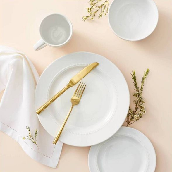 16pc Porcelain Beaded Rim Dinnerware Set White - Threshold™ | Target