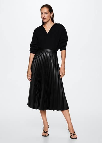 Faux-leather pleated skirt black - Woman - XL - MANGO | MANGO (UK)