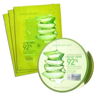 NATURE REPUBLIC - Bundle: Soothing & Moisture Aloe Vera 92% Soothing Gel + Mask Sheet 3 pcs 4 pcs | YesStyle Global